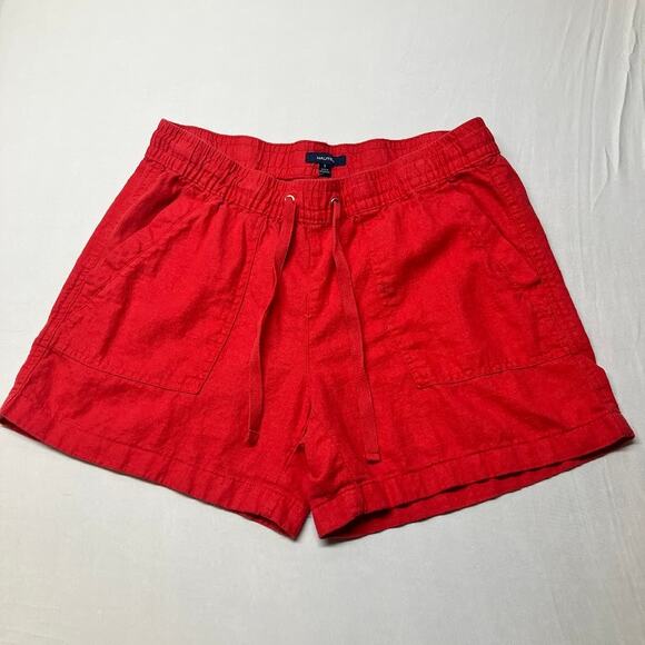Nautica Linen/Lyocell Drawstring Elastic Waist 4.5" Red Shorts Womens Size S - Picture 1 of 7